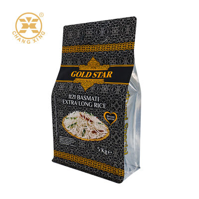 Custom Plastic 5kg Rice Packaging Bags Resealable Zip Lock Pouch Printed Rice Bag with Handle Flat Bottom Bags