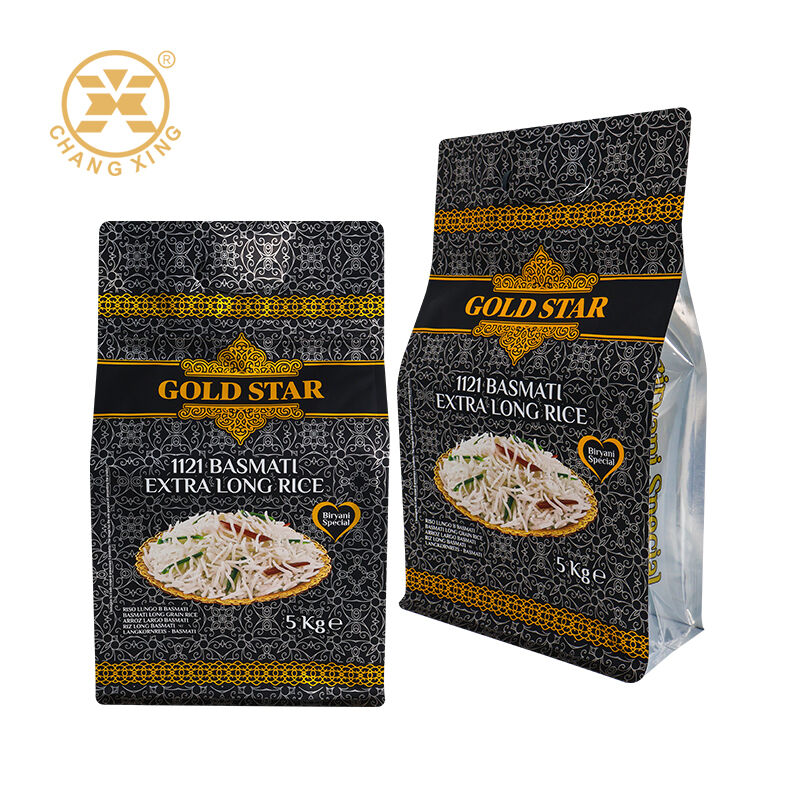 Custom Plastic 5kg Rice Packaging Bags Resealable Zip Lock Pouch Printed Rice Bag with Handle Flat Bottom Bags