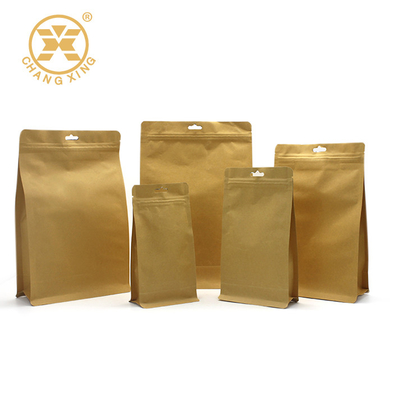 Túi đựng cà phê có thể phân hủy đáy phẳng Kraft có van 16oz
