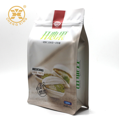 Nhựa tùy chỉnh in đứng lên tại chỗ Lớp phủ UV Túi đáy phẳng cho đồ ăn nhẹ