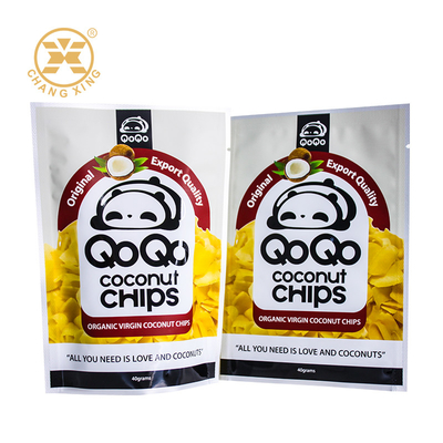 Bao bì đồ ăn nhẹ Logo tùy chỉnh túi chất lượng thực phẩm cao cấp PET Stand Zipper Gravure in cho hạt dừa Chips dừa