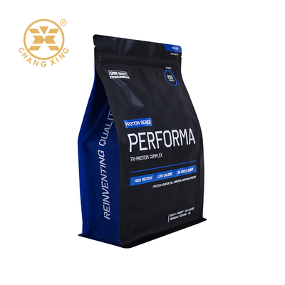 Túi đáy phẳng 5kg Mờ Khóa Kéo Bột Protein Đóng gói Tám mặt Túi niêm phong cạnh
